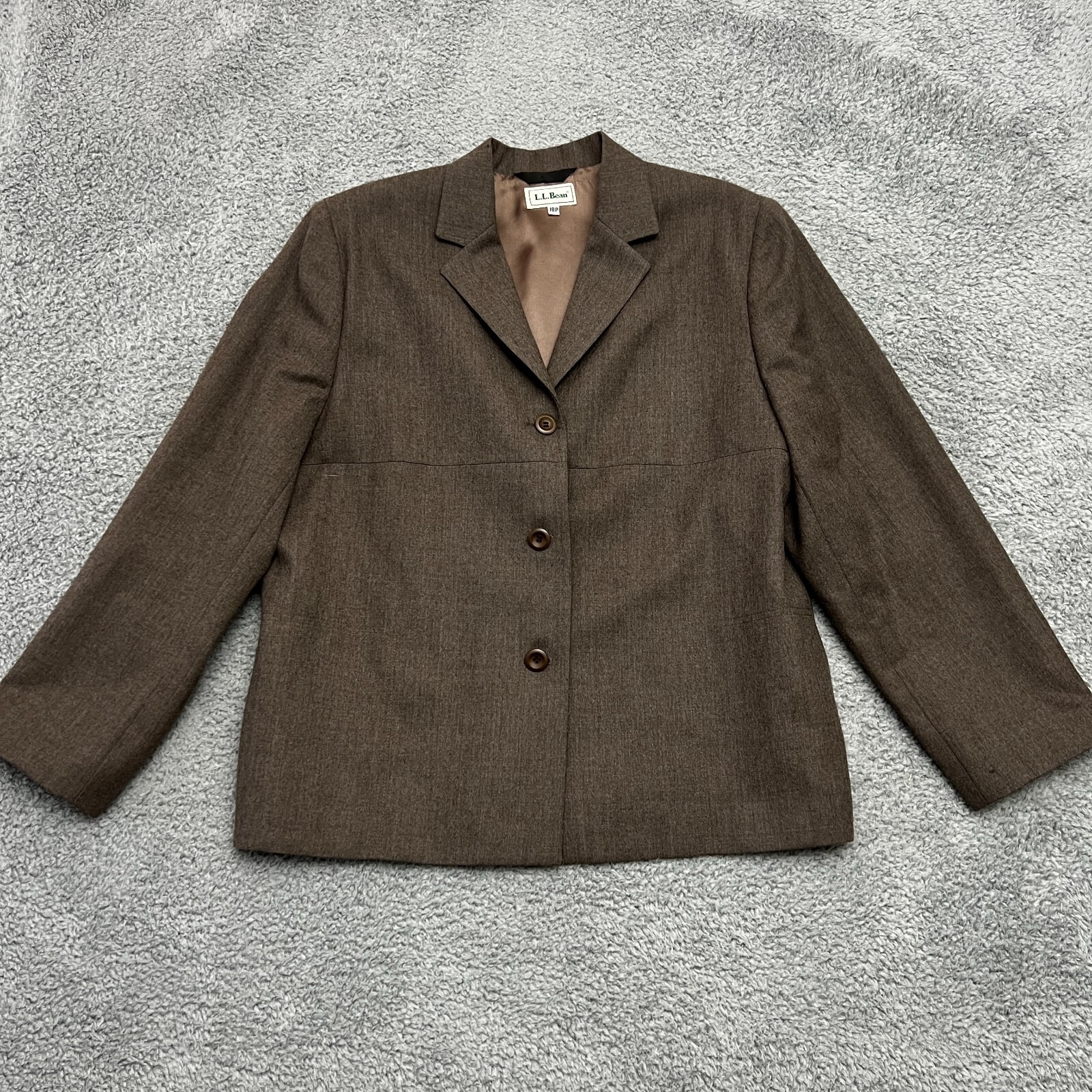 L.L. Bean Blazer Women 18p Brown Good Wool 3-Button Made In Usa Omu45